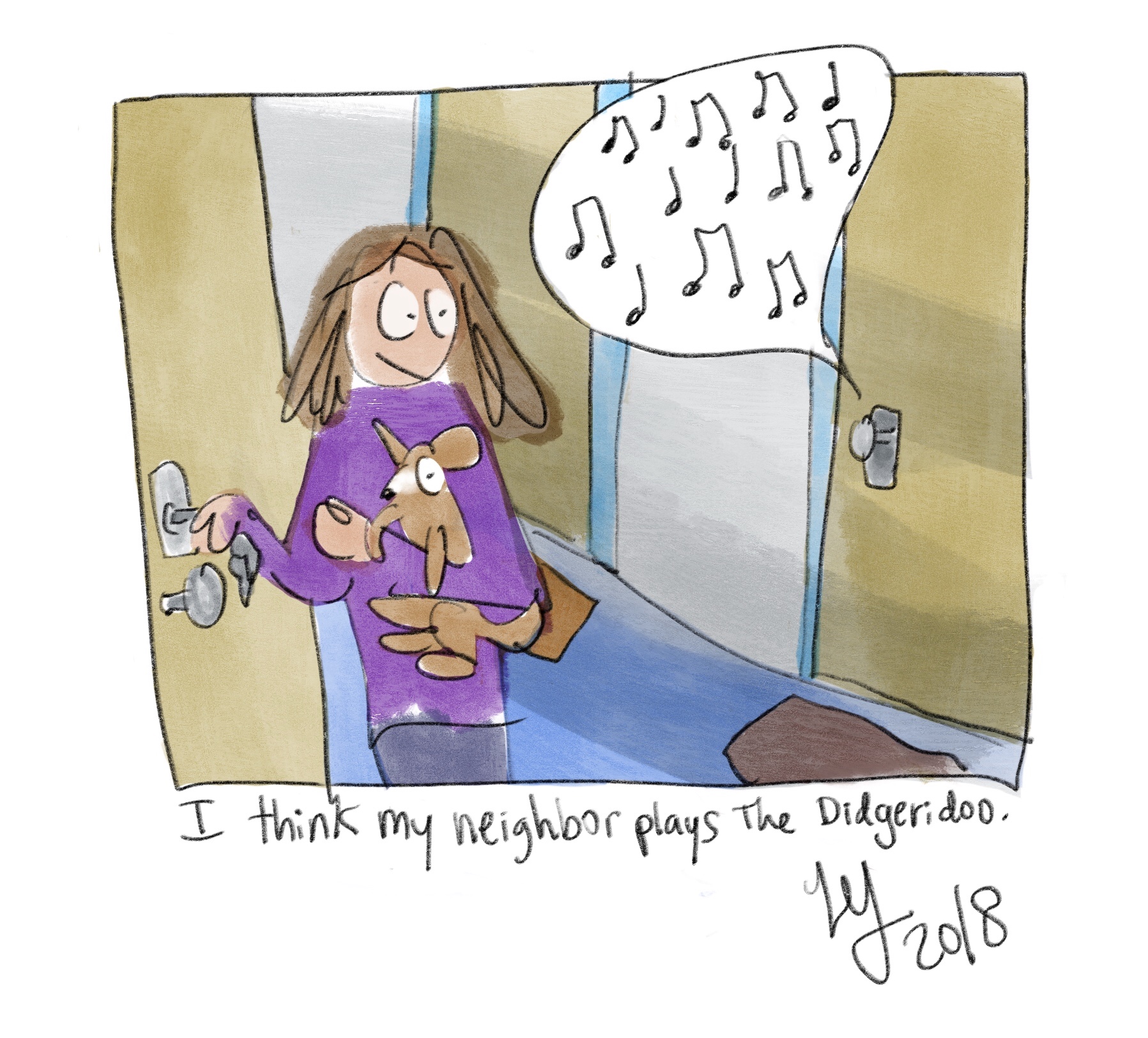 I drew this comic because I keep hearing didgeridoo music coming from my neighbor's place. This is a funny autobiographical comic.